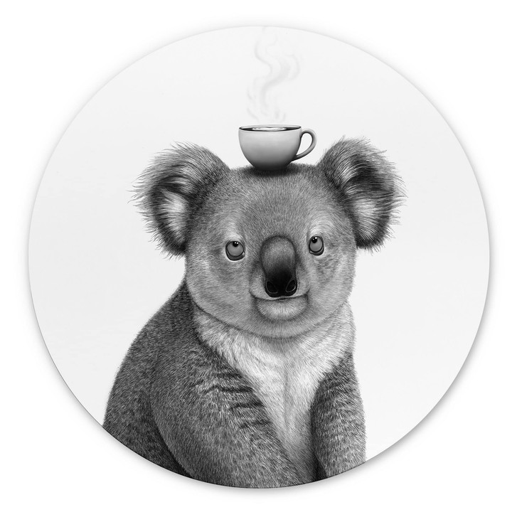 Wandbild Koalabär mit Kaffee - Korenkova - Alu-Dibond Rund - WA518599