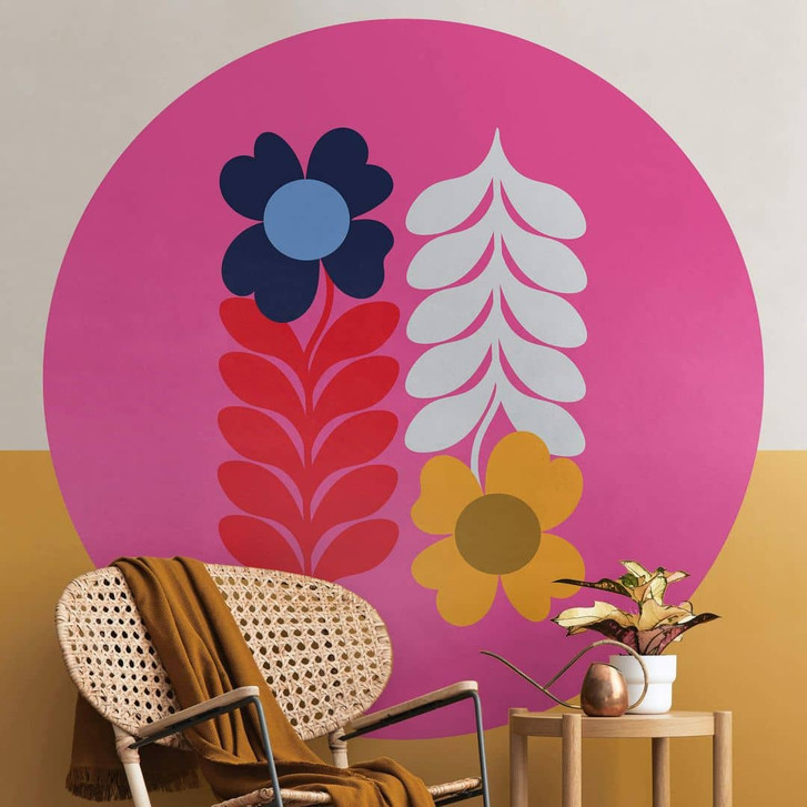 Fototapete Collett - Bunte Retroblumen - Rund - Selbstklebend/Vlies - WA467354