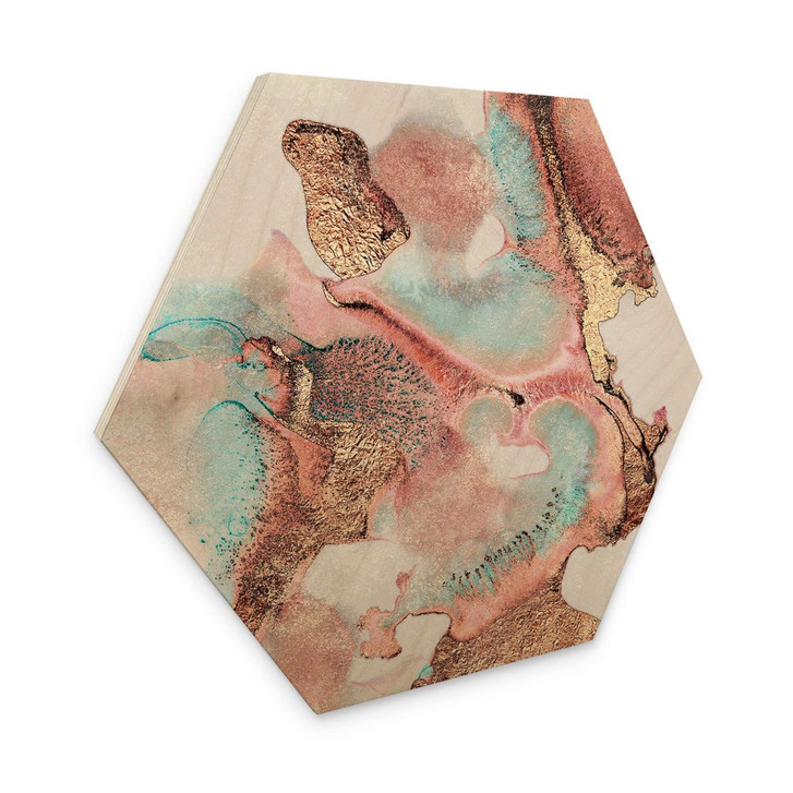 Hexagon Holzbild Fredriksson - Goldene Tinte mit Nuancen in Rosé - WA354486