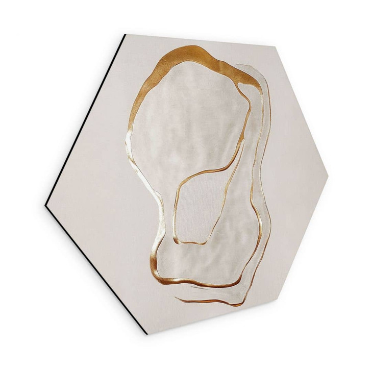 Hexagon Wandbild Abstrakte Line Art in Gold und Beige - Alu-Dibond - Alma - WA491534