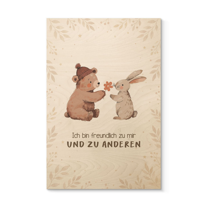 Holzbild mit Bär und Hase - Affirmation 