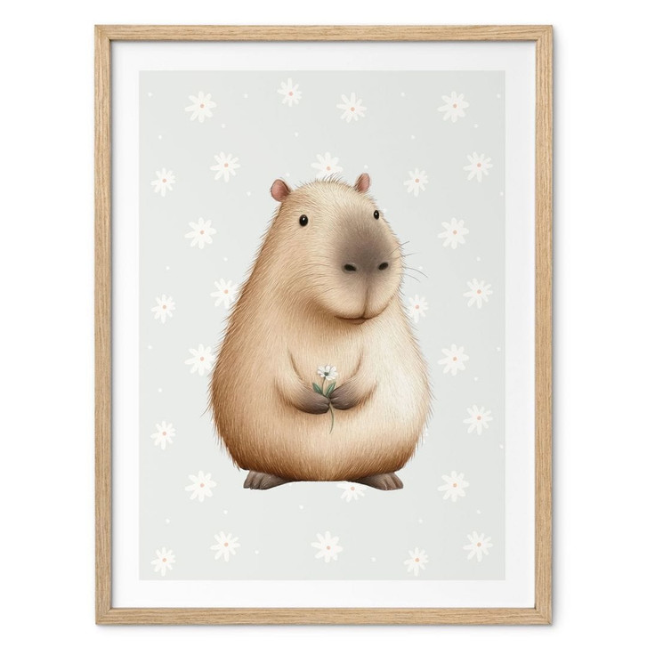 Poster für Kinder - Capybara mit Gänseblümchen - WA499394