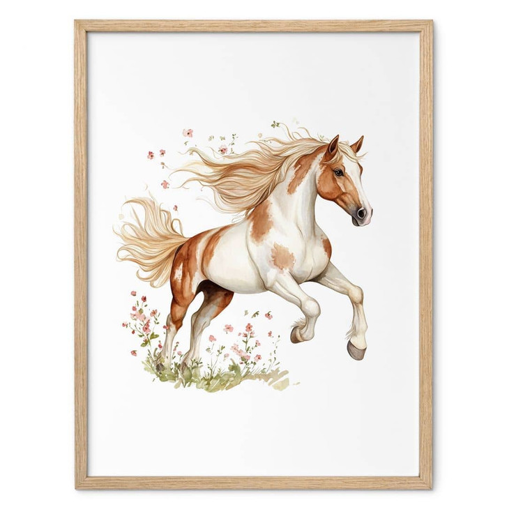 Poster Pferde-Galopp auf der Blütenwiese | Tierkunst für Kinder - WA499160