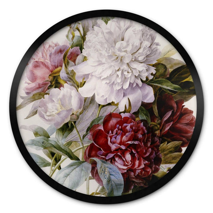 Poster Redouté - Strauss von roten, lila und weissen Pfingstrosen - Rund - WA329107