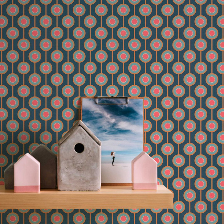 Tapete im Retro-Look Blau Gelb - gepunktete Vliestapete mit Grafik Muster - Strukturtapete - WA415927