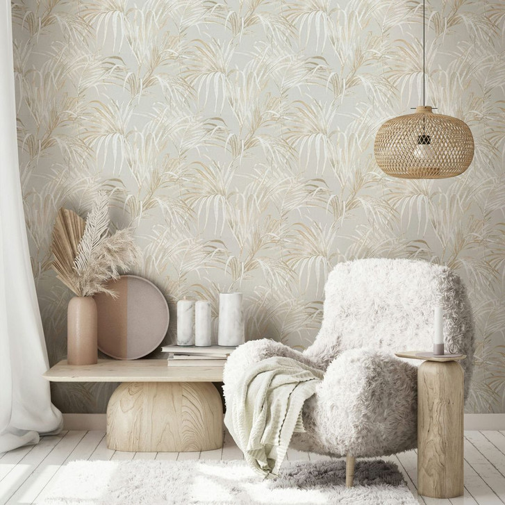 Vliestapete mit Blattmotiv auf Strukturbasis beige Floral - WA446385