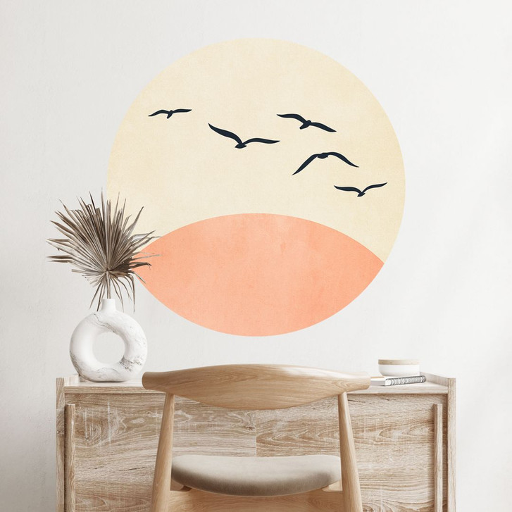 Wandtattoo Vogelschwarm im Sonnenuntergang - Kubistika - Rund - WA413223