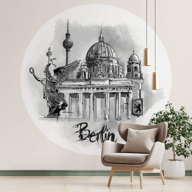 Fototapete Berlin - Schwarz-Weiss - Rund - Love your City - Selbstklebend/Vlies - WA345787