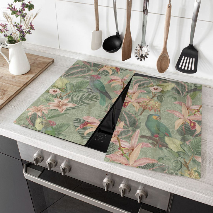 Herdabdeckplatte Dschungel mit Papageien Grün - Bloomery Decor - WA485634