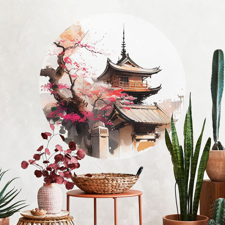 Wandtattoo Japanische Pagode mit Kirschblüten - Jaszke - Rund - WA417708