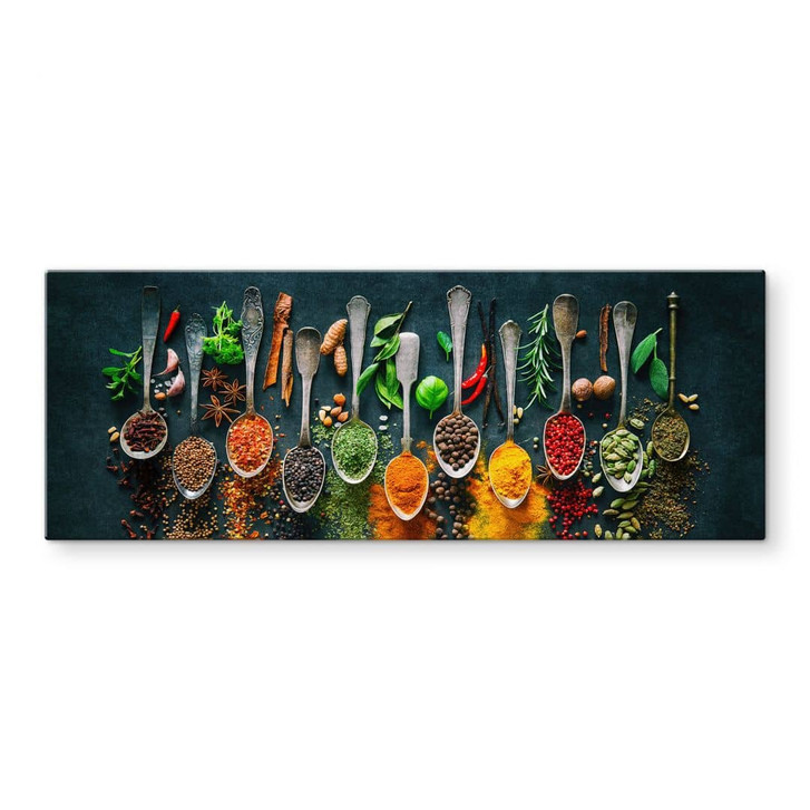 Glasbild Bunte Vielfalt an Gewürzen - Panorama - WA424965