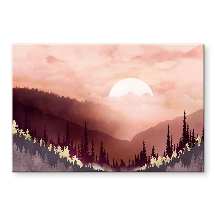 Glasbild Rosa Sonnenuntergang über dem Wald - SpaceFrog Designs - WA424840