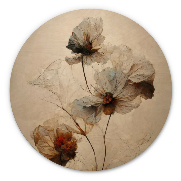 Holzbild Trockenblumen - Eleganz der Vergänglichkeit - Treechild - Rund - WA449779