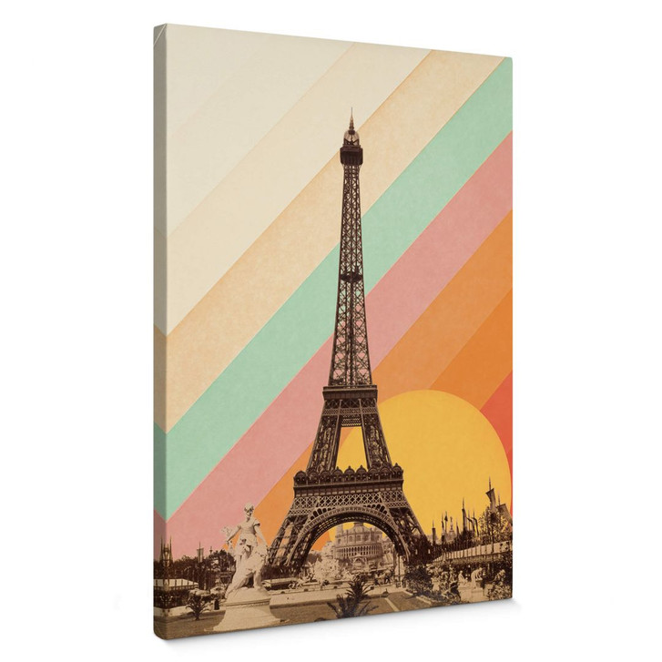Leinwandbild Bodart - Retro Eiffelturm mit Regenbogen - WA402754