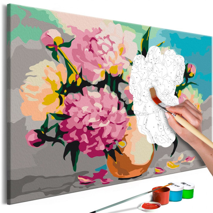 Malen nach Zahlen Leinwandbild - Blumen in einer Vase - 50 x 40 cm - mit Keilrahmen - bespannt - WA437816