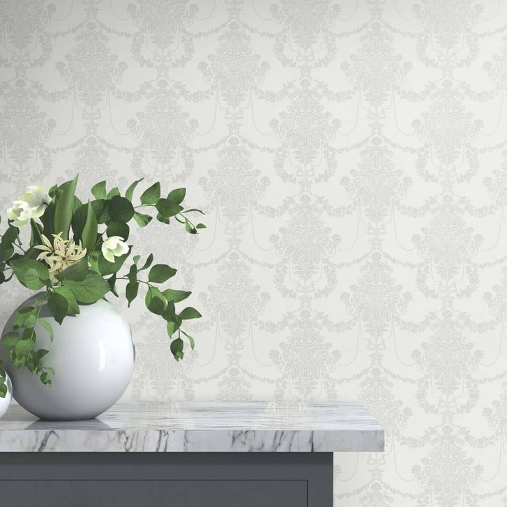 Ornamenttapete, Vliestapete Erismann Versailles weiss, grau, silber - WA397415