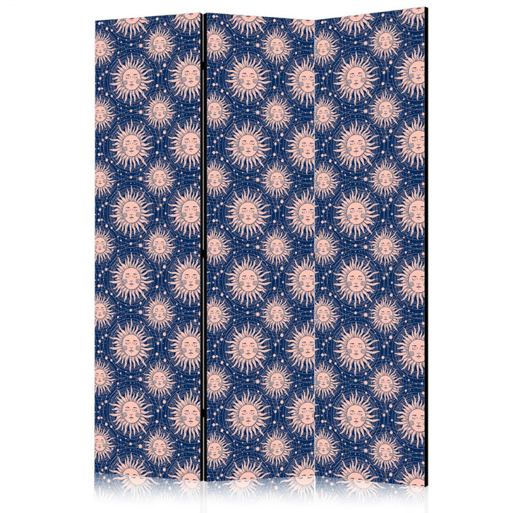 Paravent, Raumteiler freistehend, Trennwand - Sunny Patterns - Repeating Sun Motif on a Navy Background - WA442188