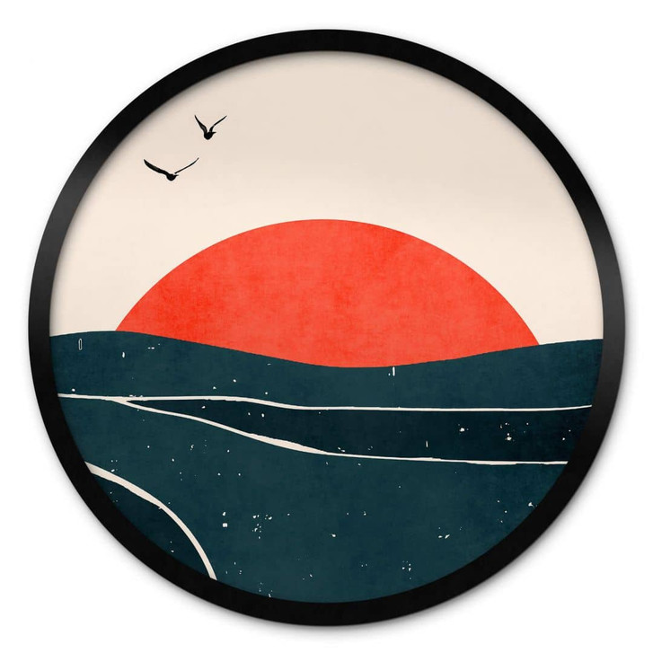 Poster Sonnenuntergang am Meer mit Tauben - Kubistika - Rund - WA407787