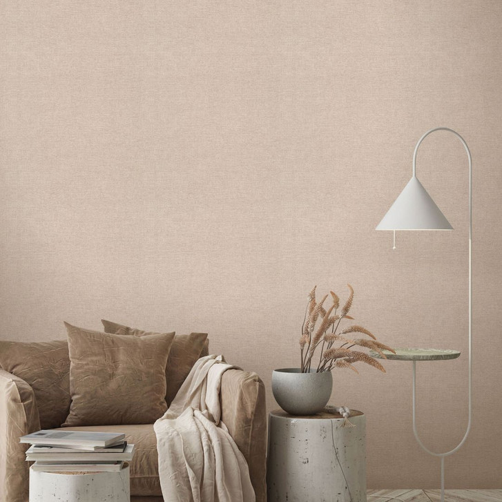 Tapete aus Vlies Uni Beige mit feiner Leinenstruktur dezent modern und zeitlos elegant - WA509716