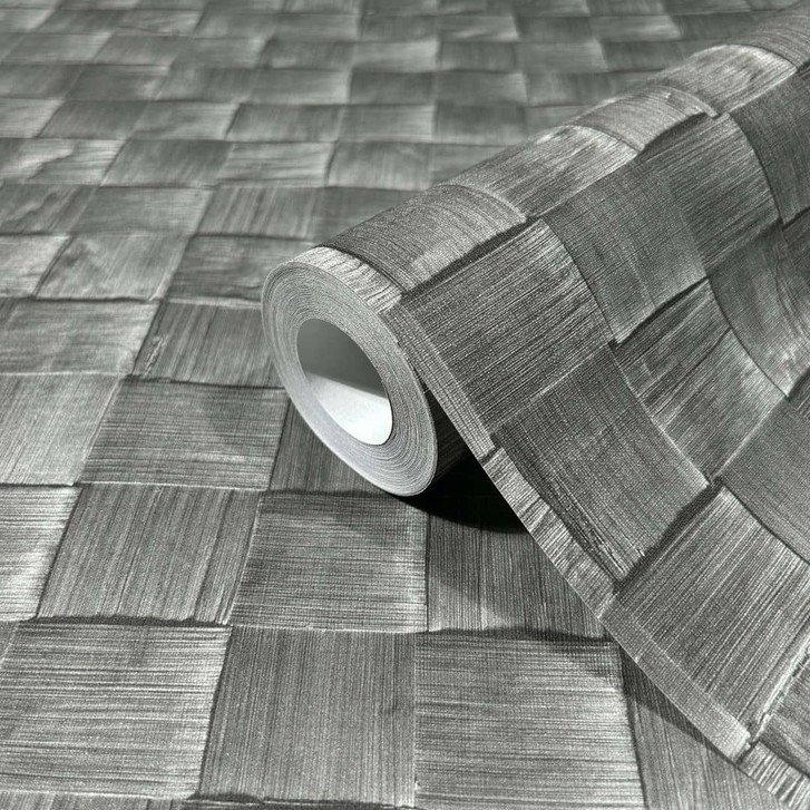 Vliestapete in 3D-Flechtoptik aus Holz anthrazit 3D-Optik - WA508419