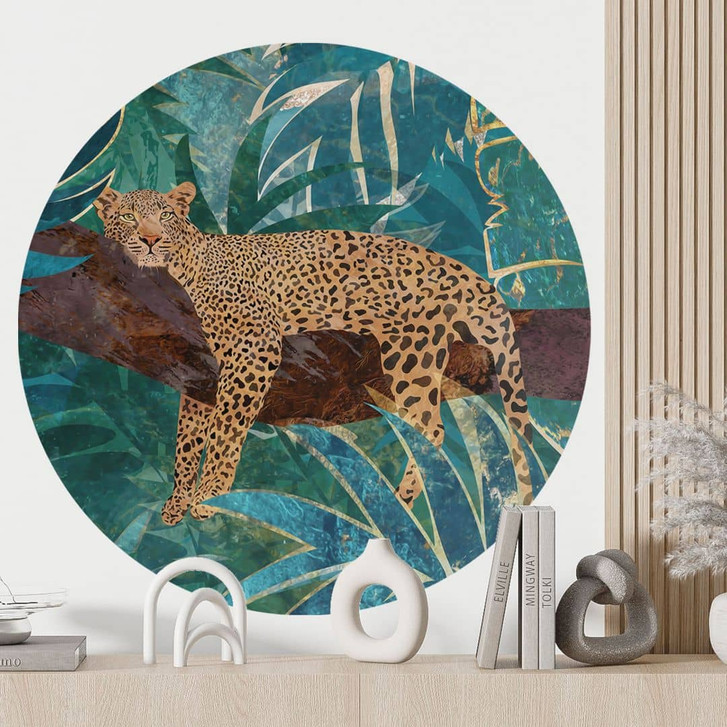 Wandtattoo Leopard im smaragdgrünen Dschungel - Manovski - Rund - WA460529