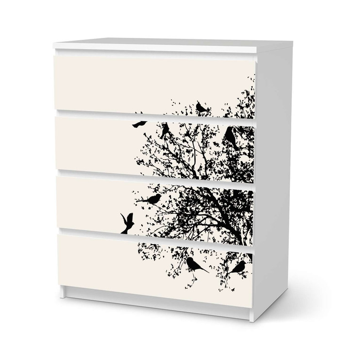 Folie IKEA Malm Kommode 4 Schubladen - Tree and Birds 2 - CR105710