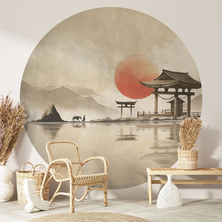 Fototapete Japanischer Tempel im Sonnenaufgang - Roze - Rund - Selbstklebend/Vlies - WA468590