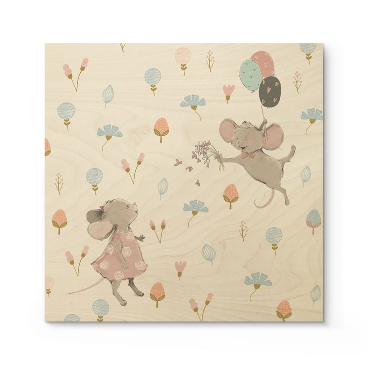 Holzbild Kleine Mäuse mit Luftballons - UN Designs - WA425664