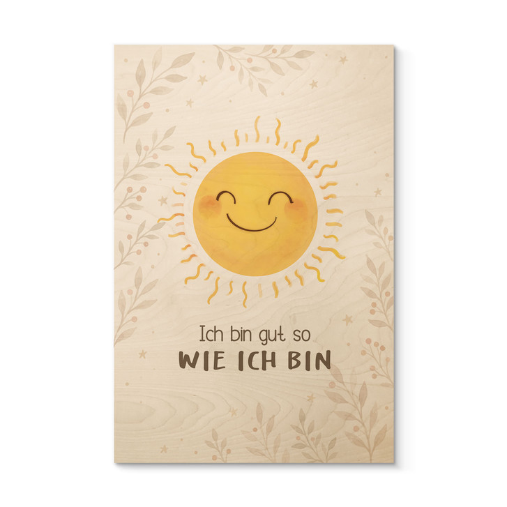 Holzbild mit strahlender Sonne - Affirmation 