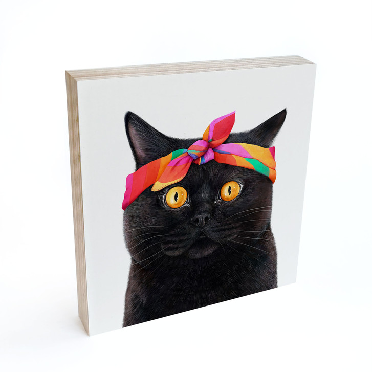 Holzbild zum Hinstellen - Schwarze Katze mit Bandana - Korenkova - 15 x 15 cm - WA510854