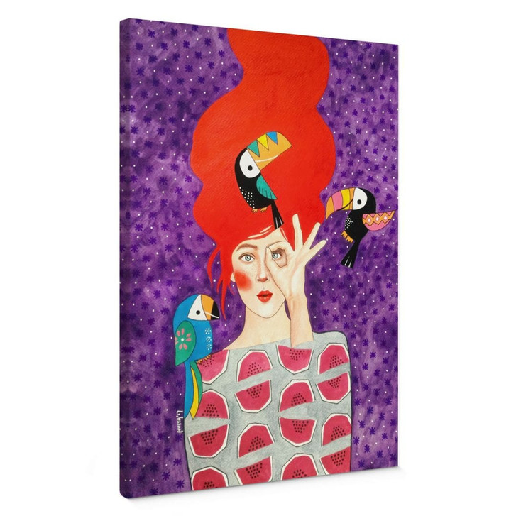 Leinwandbild Frau mit Tukan-Trio - Hülya - WA496936