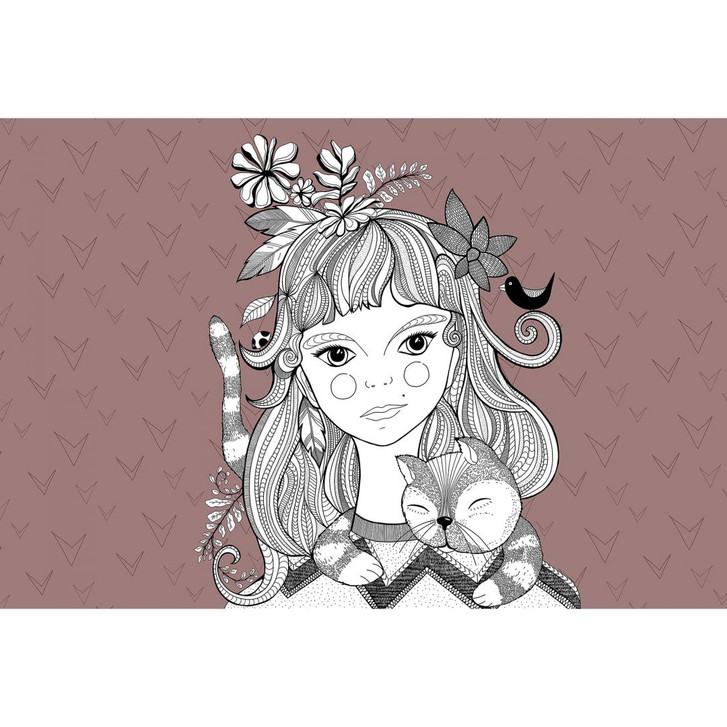 Livingwalls Fototapete ARTist Catgirl rot, schwarz, weiss - WA310825