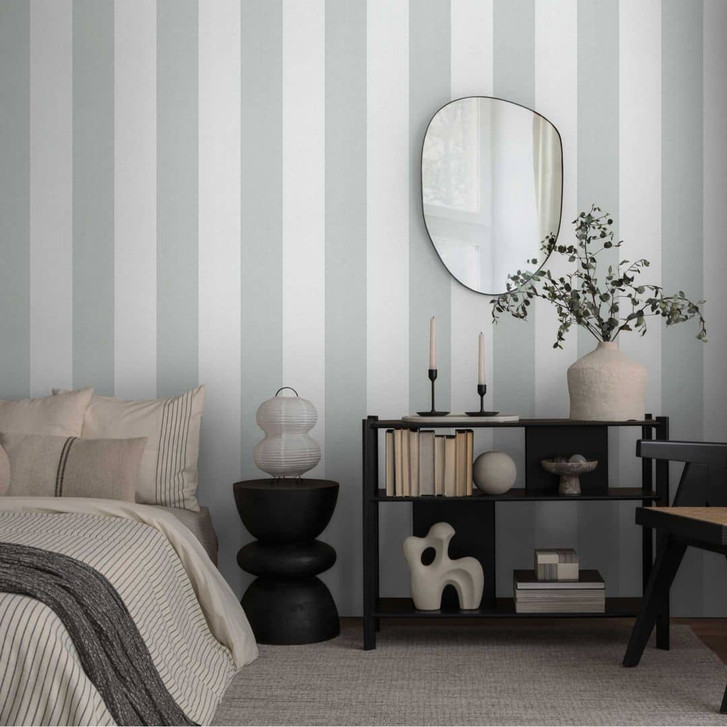Streifentapete Salbeigrün Weissgrau – Vliestapete mit feiner Struktur modern - WA465256