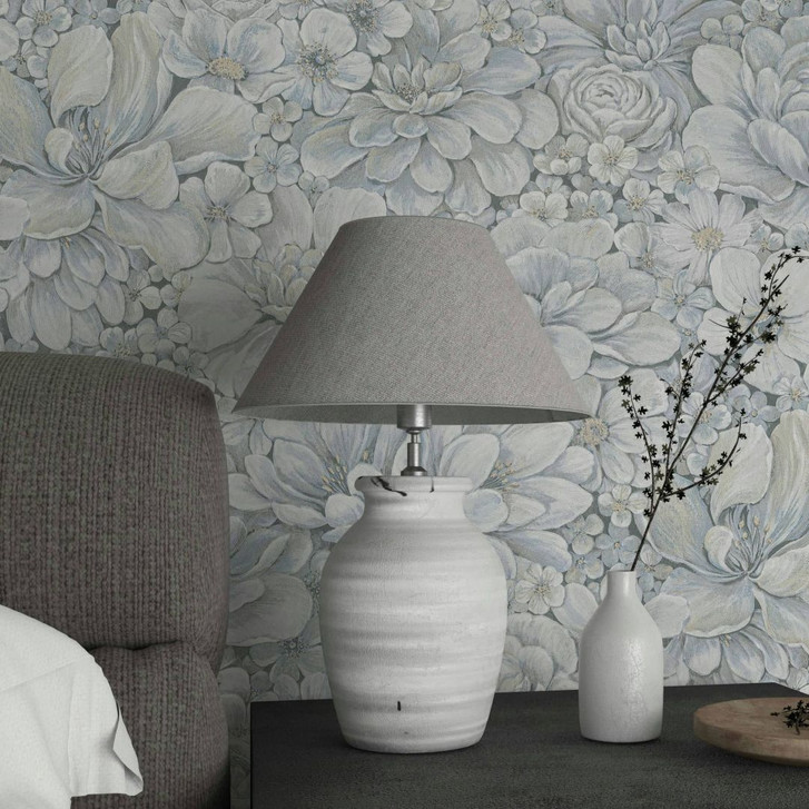 Vliestapete mit stark strukturiertem Blattmotiv blau Floral - WA507937