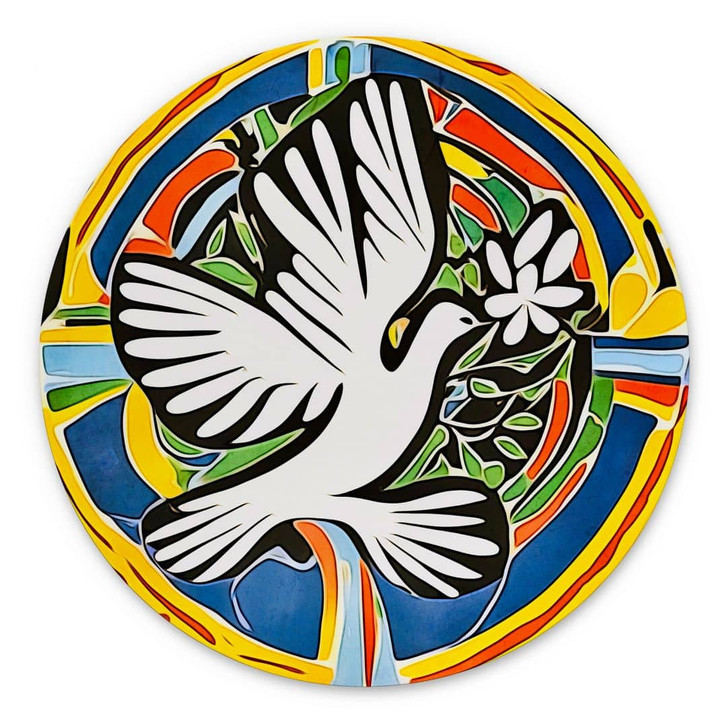 Wandbild Bunte Friedenstaube - Inspiriert von Matisse - Zamart - Alu-Dibond - Rund - WA395214
