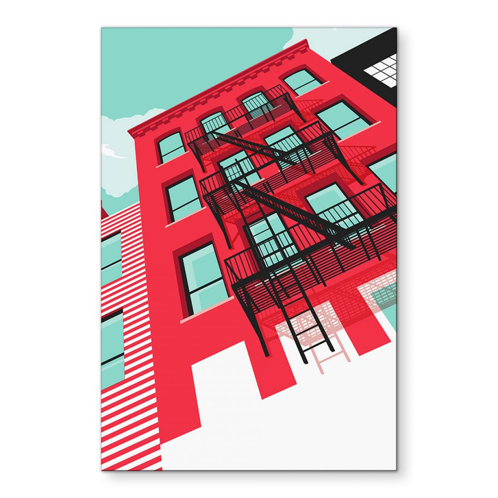 Wandbild Rote Fassade mit Feuertreppe in New York - Heemskerk - Alu-Dibond - WA431471