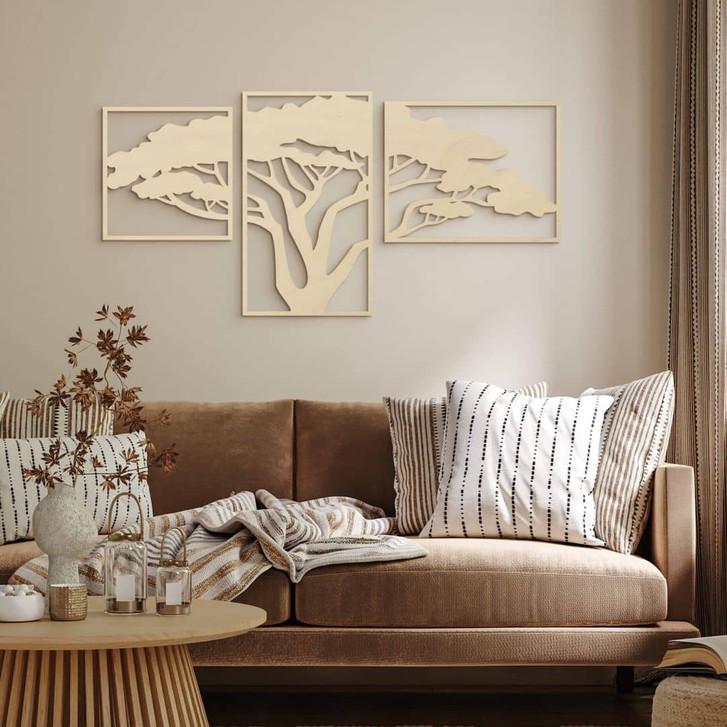 Wanddeko Holz Afrikanischer Baum - Pappelholz (3-teilig) - WA383450
