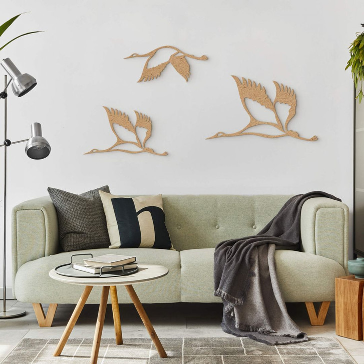 Holzdeko Kraniche Vogelschwarm 02 - MDF Natur (3-teilig) - WA355867
