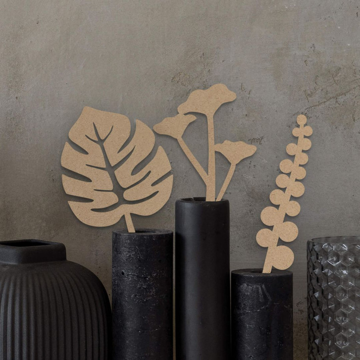 Holzdeko MDF Tropische Blumen (3-teilig) - Natur - Höhe: 30cm - WA355878