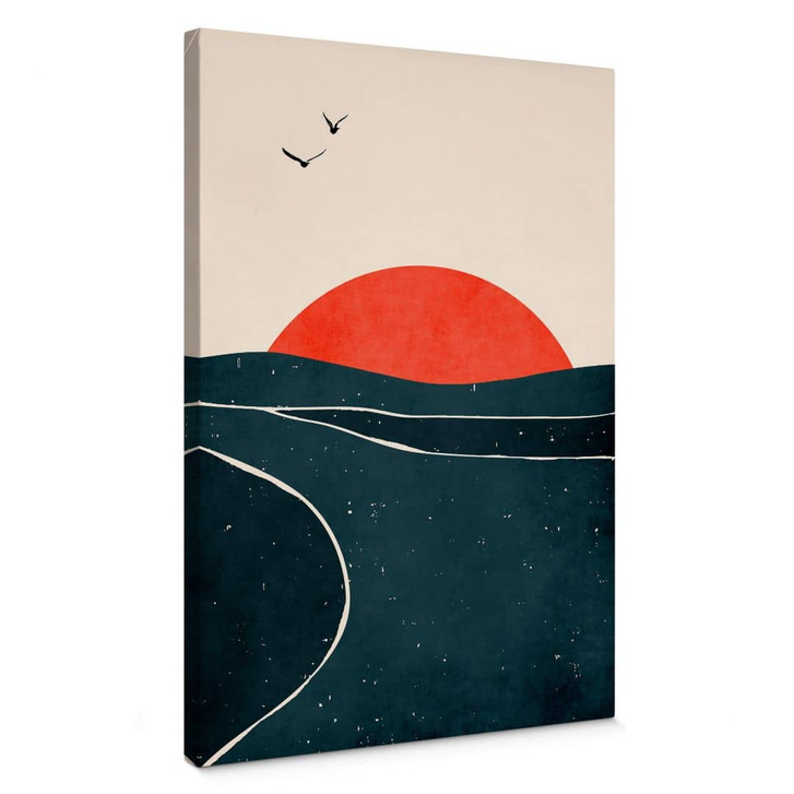 Leinwandbild Sonnenuntergang am Meer mit Tauben - Kubistika - WA403756