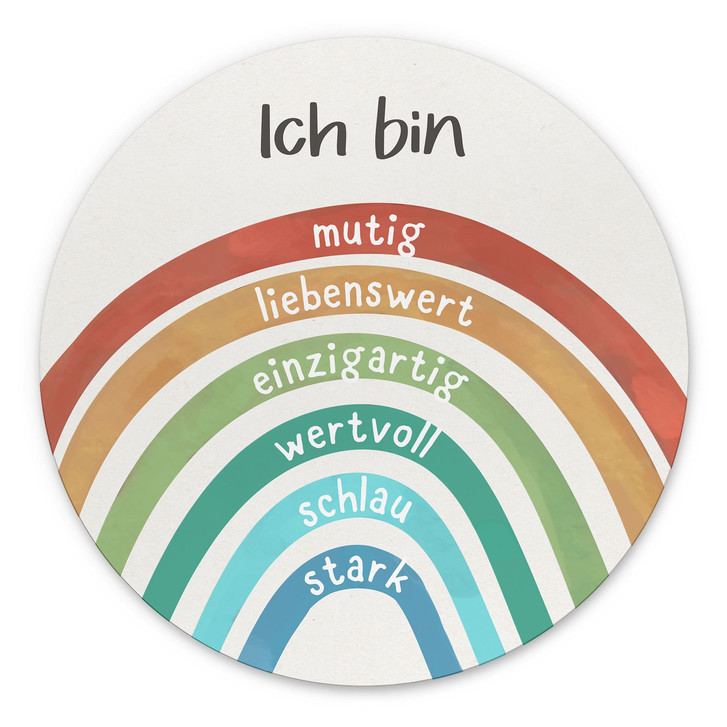 Rundes Alu-Dibond mit Regenbogen - Selbstliebe für Kinder - WA511939