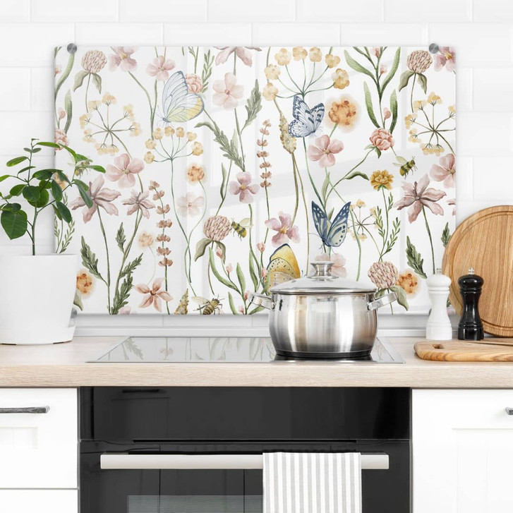 Spritzschutz Frühlingswiese mit Schmetterlingen - UN Designs - WA410613