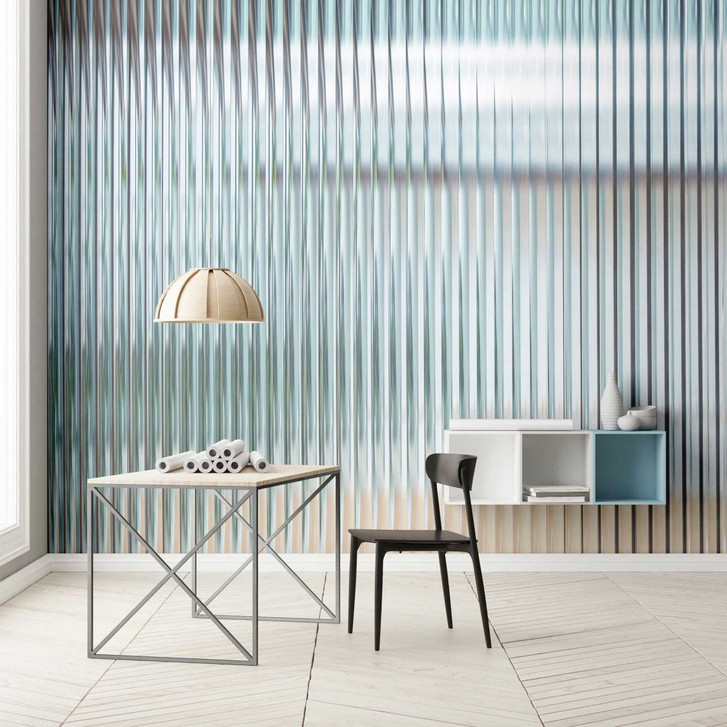 Fototapete mit Streifen und Glanzeffektoptik in Kühlblau und Beige - Vliestapete - WA386062