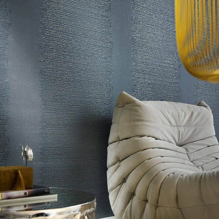 Vliestapete mit Streifen und feinen Linien blau, grau Struktur - WA446663