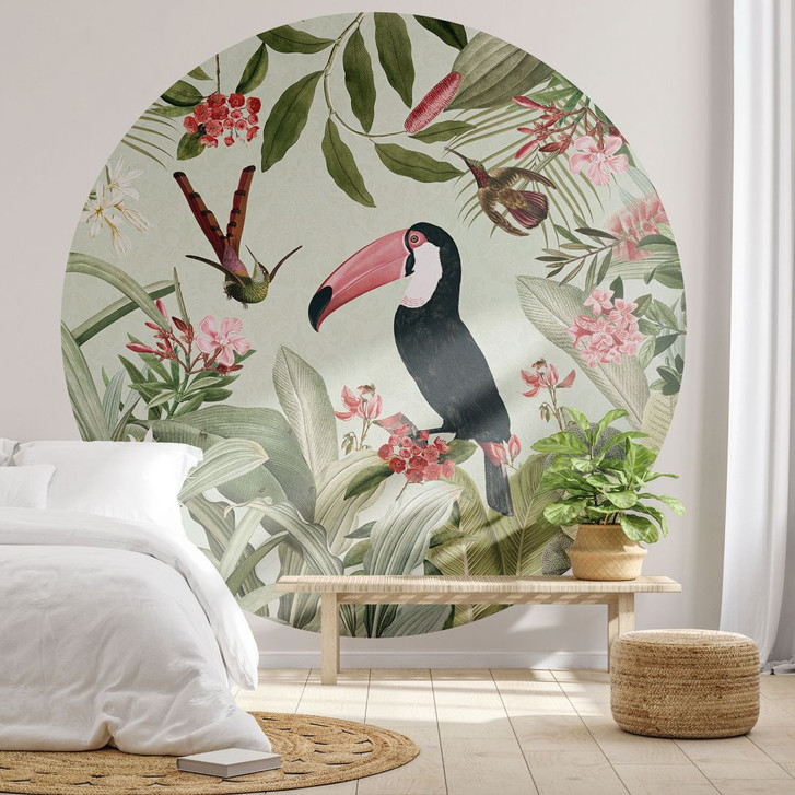 Fototapete Tukan im Dschungel-Paradies - UN Designs - Rund - Selbstklebend/Vlies - WA399625