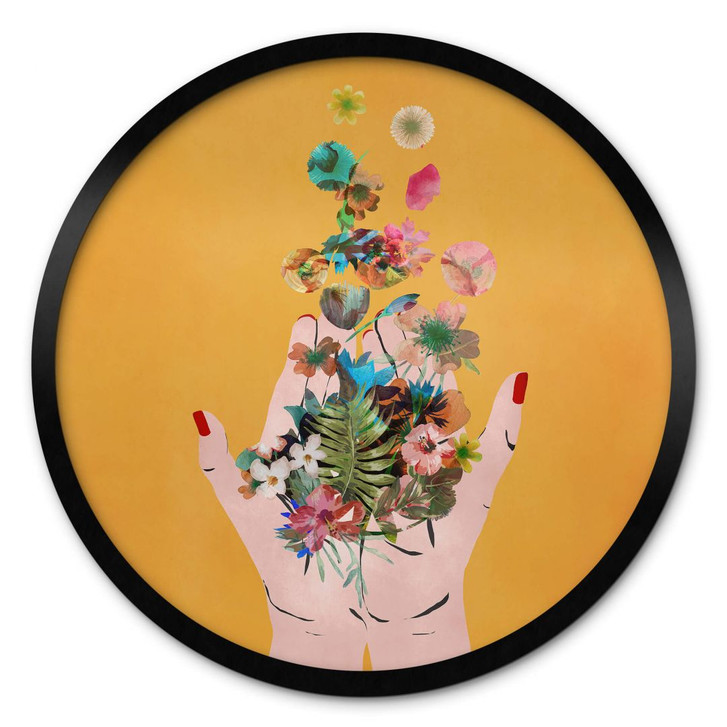 Poster Treechild - Bunte Blumen in Fridas Händen - Rund - WA407541