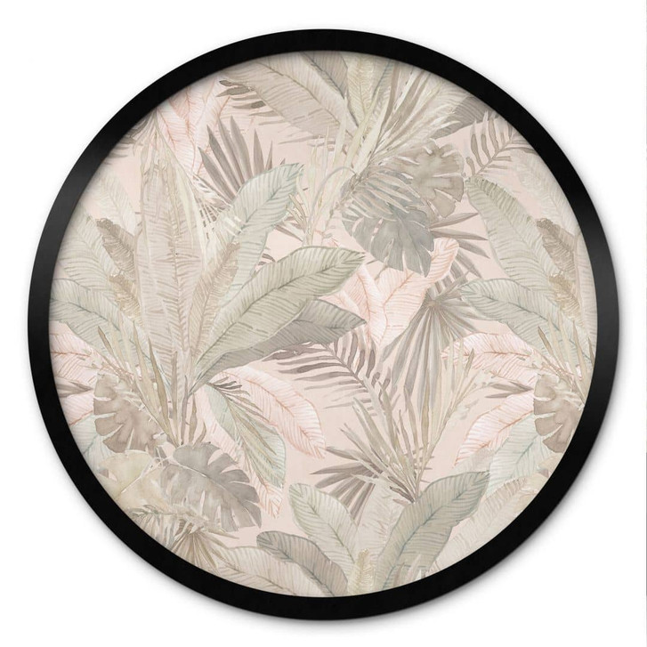 Poster Tropenblätter im Dschungel Pastell - Bloomery Decor - Rund - WA483629