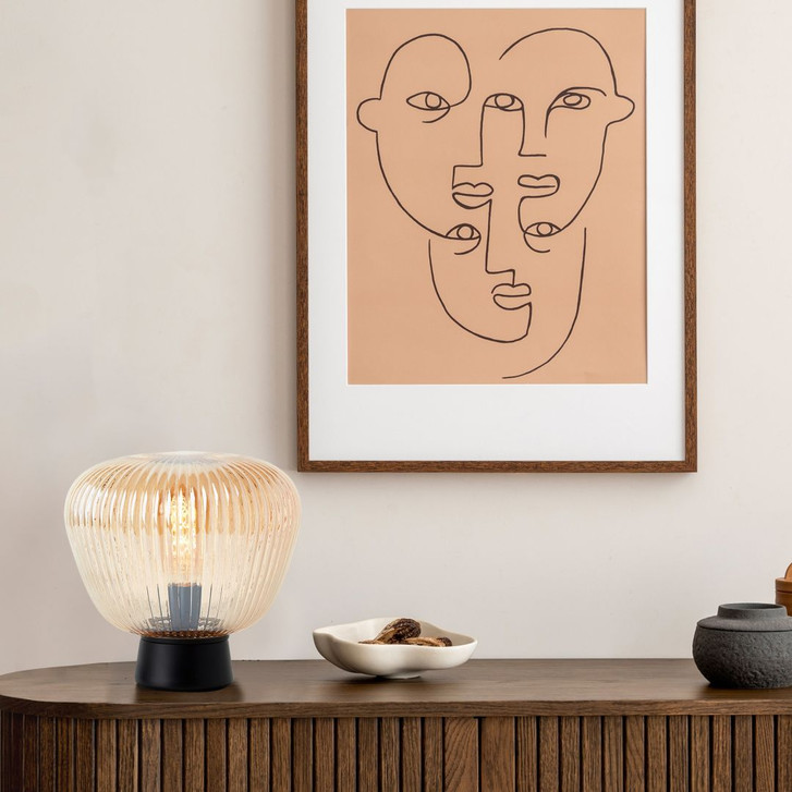 Tischleuchte Junis, braun, 24.5 x 25 cm, Glas Glaslampenschirm - WA438729