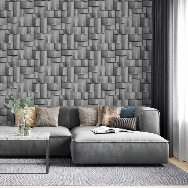 Vliestapete mit Holzmotiv geometrisch grau 3D-Optik - WA445449