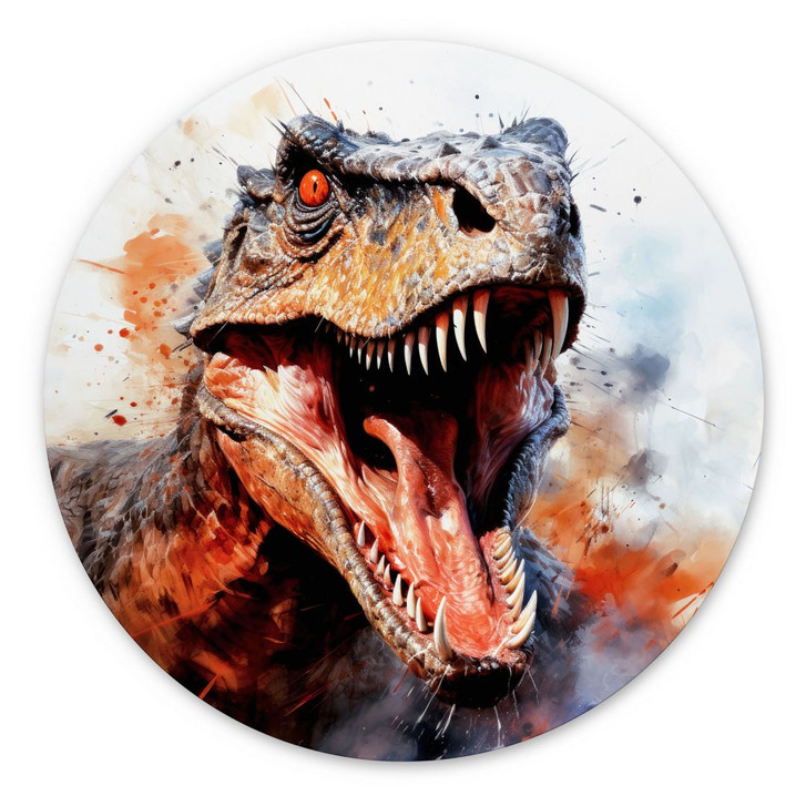 Wandbild T-Rex: Das wilde Gesicht der Urzeit - Jaszke - Alu-Dibond Rund - WA434134
